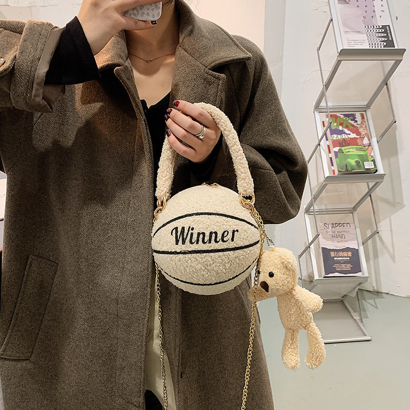 Female Personality Lamb Hair Basketball Bag