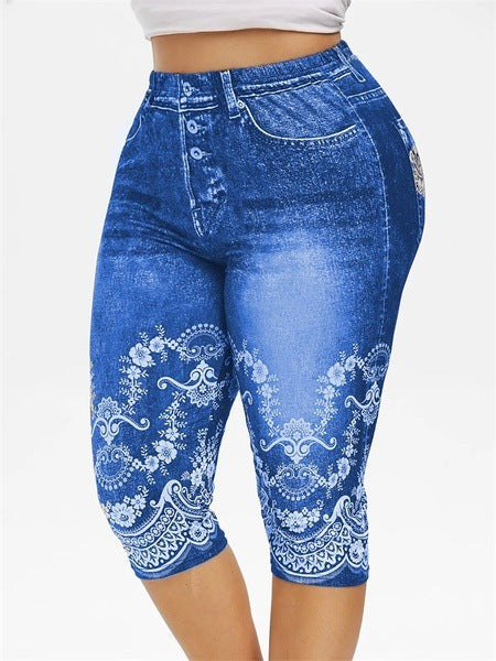 High Waist Denim Capri Pants Jeggings - Smith&