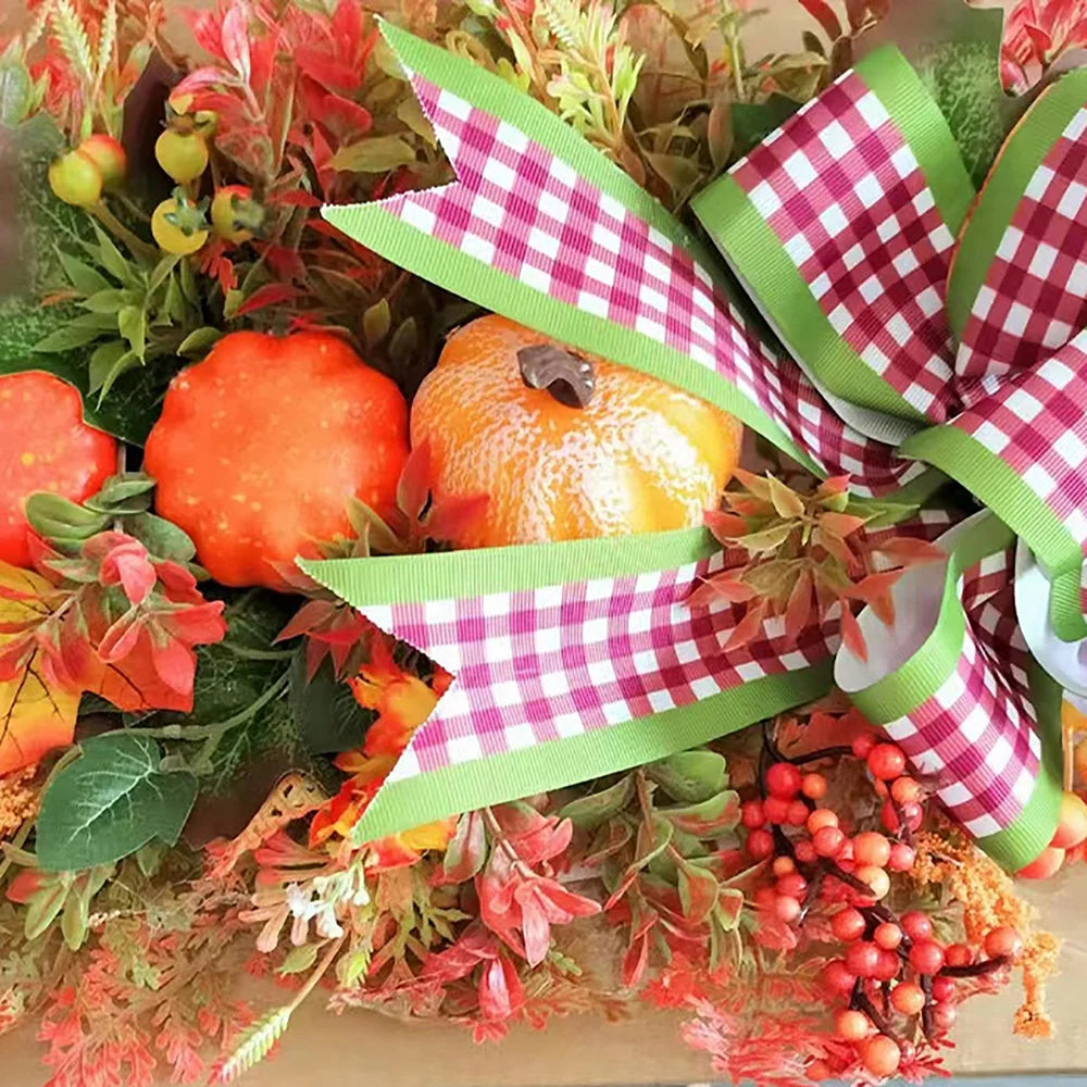 Artificial Fall Maple Swag, Decorative Teardrop Swag with Autumn Leave,Pumpkin, Berry Clusters,Bowtie Garland for Autumn Wedding Door Fireplace Thanksgiving Dinner Party