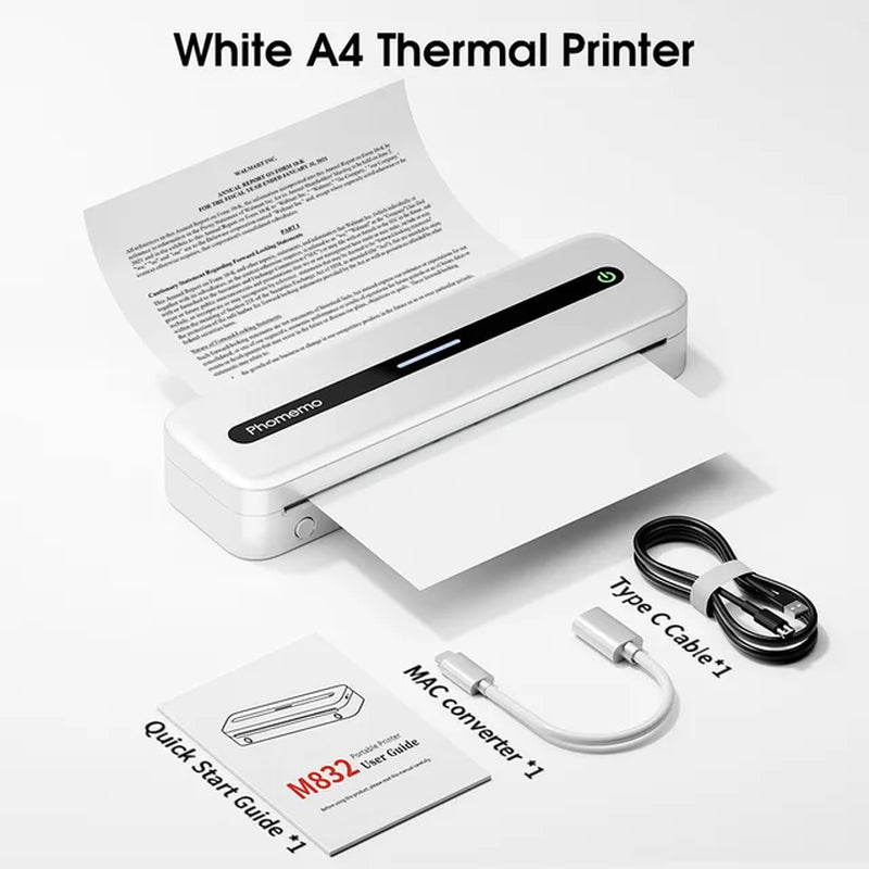 Inkless Printer M832 Portable Printer Wireless Bluetooth Thermal Printer Support Letter A4 5-Size Thermal Paper Mobile Printer