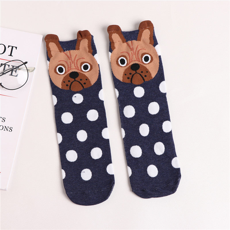 Cute Cartoon Dog Socks With Polka Dot Printing Boat Socks