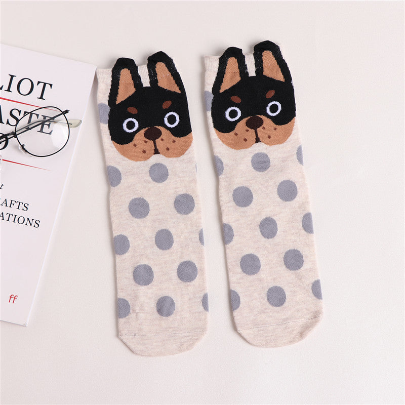 Cute Cartoon Dog Socks With Polka Dot Printing Boat Socks