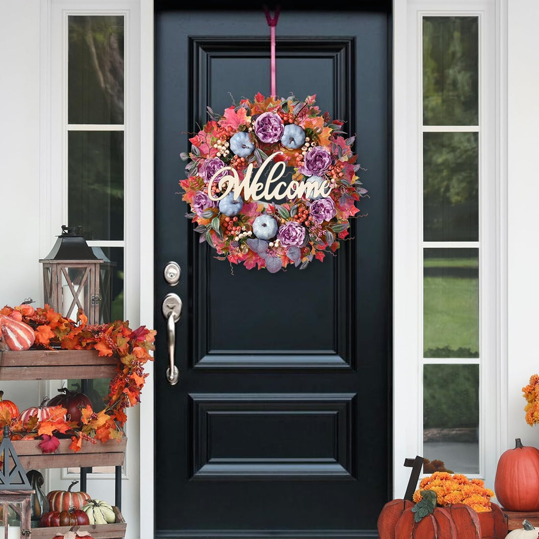 Home Pumpkin Fall Front Door Wreath