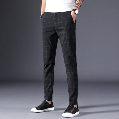 Summer Thin Plaid Stretch Straight-leg Youth Casual Trousers