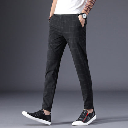 Summer Thin Plaid Stretch Straight-leg Youth Casual Trousers