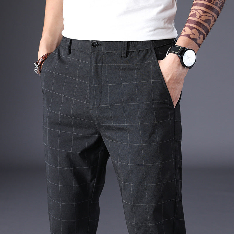 Summer Thin Plaid Stretch Straight-leg Youth Casual Trousers