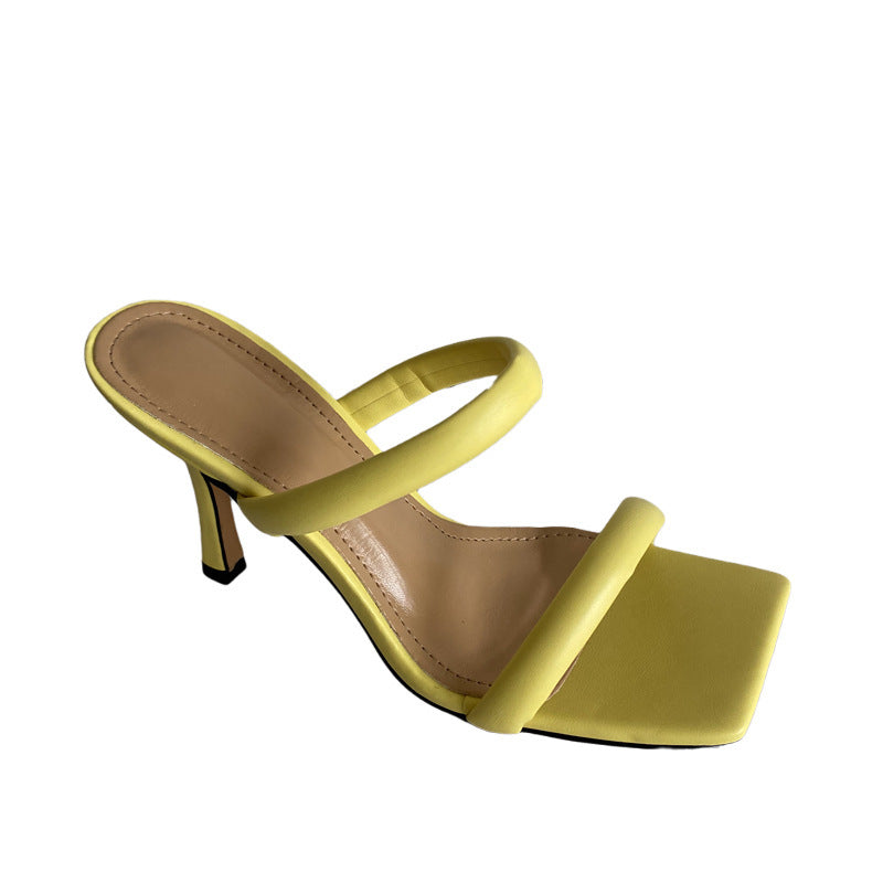 Square-toe Hgh-heel Sandals And Slippers Candy-colored Stiletto-heel Women&