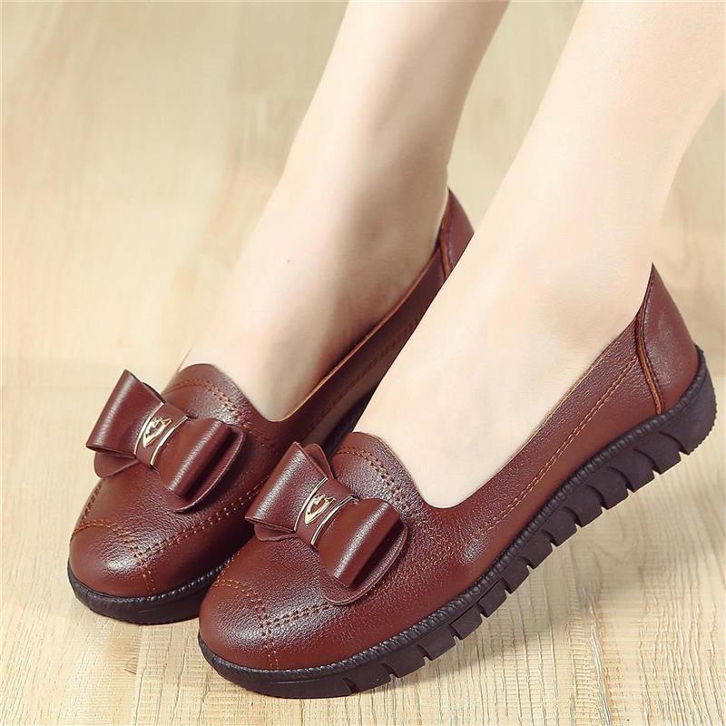 Peas Shoes Women Fashion Flat Soft Leather Grandma Shoes Women - Smith&