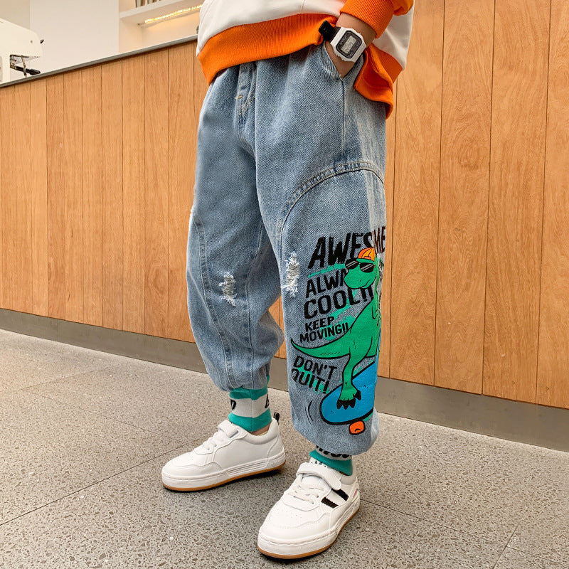 Jeans, Children, Big Kids, Sports, Western Style, Korean Style Trousers, Loose Trend