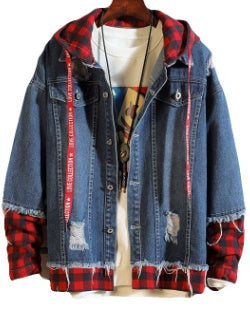 Men Hooded Ripped Jean Jacket