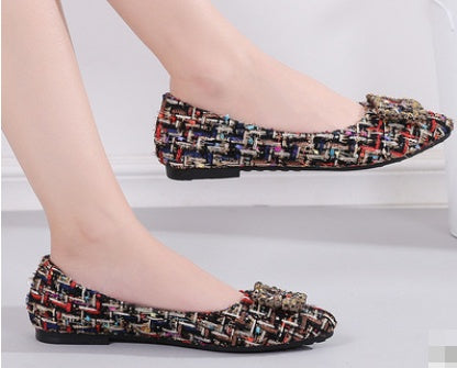 Square Buckle Rhinestone Single Shoes Women Pointed Flat Shoes Women Shoes - Smith&