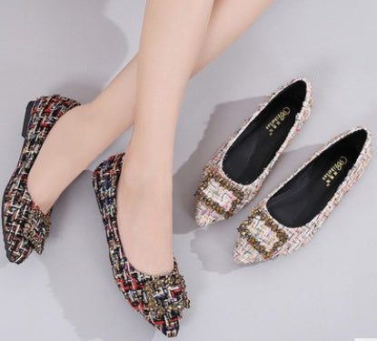 Square Buckle Rhinestone Single Shoes Women Pointed Flat Shoes Women Shoes - Smith&