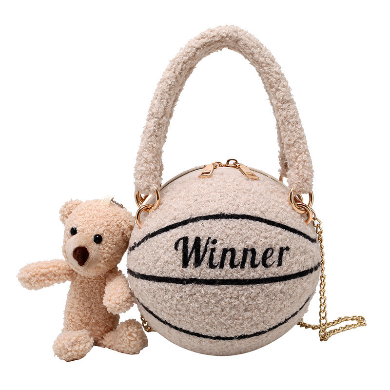 Female Personality Lamb Hair Basketball Bag