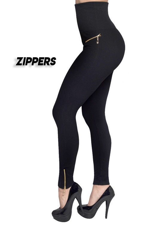 High-waisted Tight Pants Tummy Control Zipper Leggings - Smith&