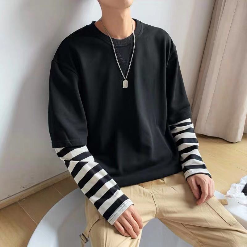 Fake Two Piece Long Sleeve Patch Sweatshirts