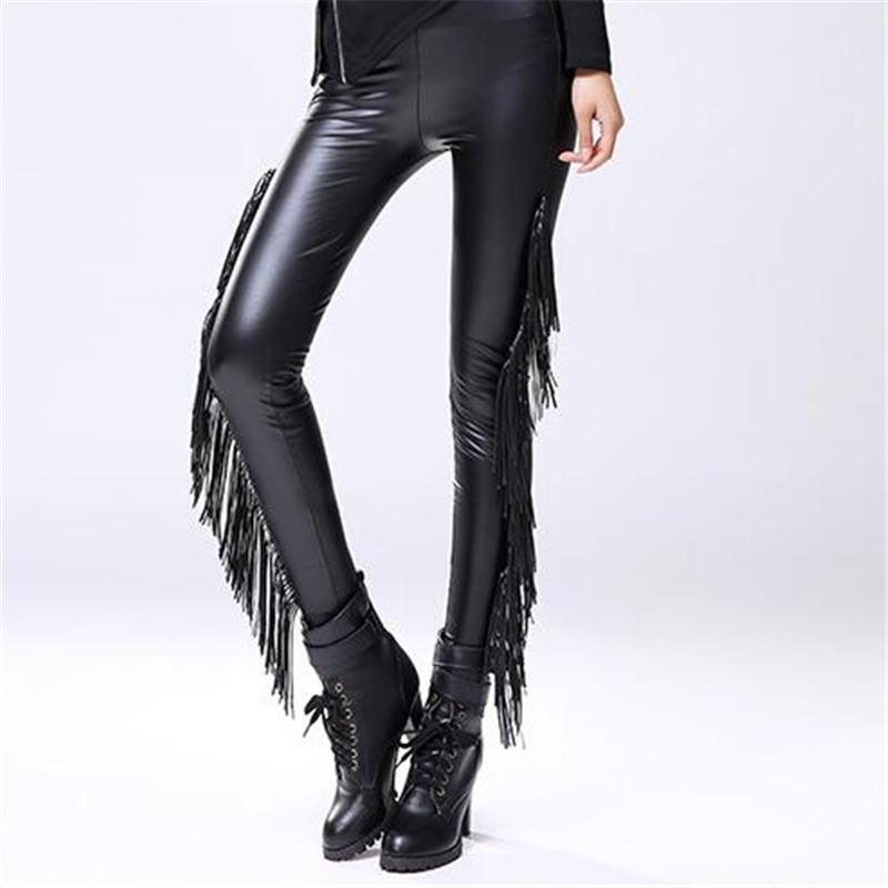 Faux Leather Tassel Leggings - Smith&