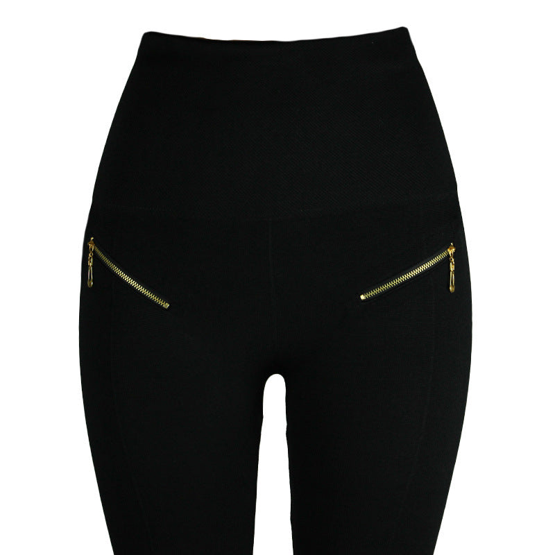 High-waisted Tight Pants Tummy Control Zipper Leggings - Smith&