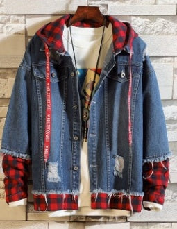 Men Hooded Ripped Jean Jacket