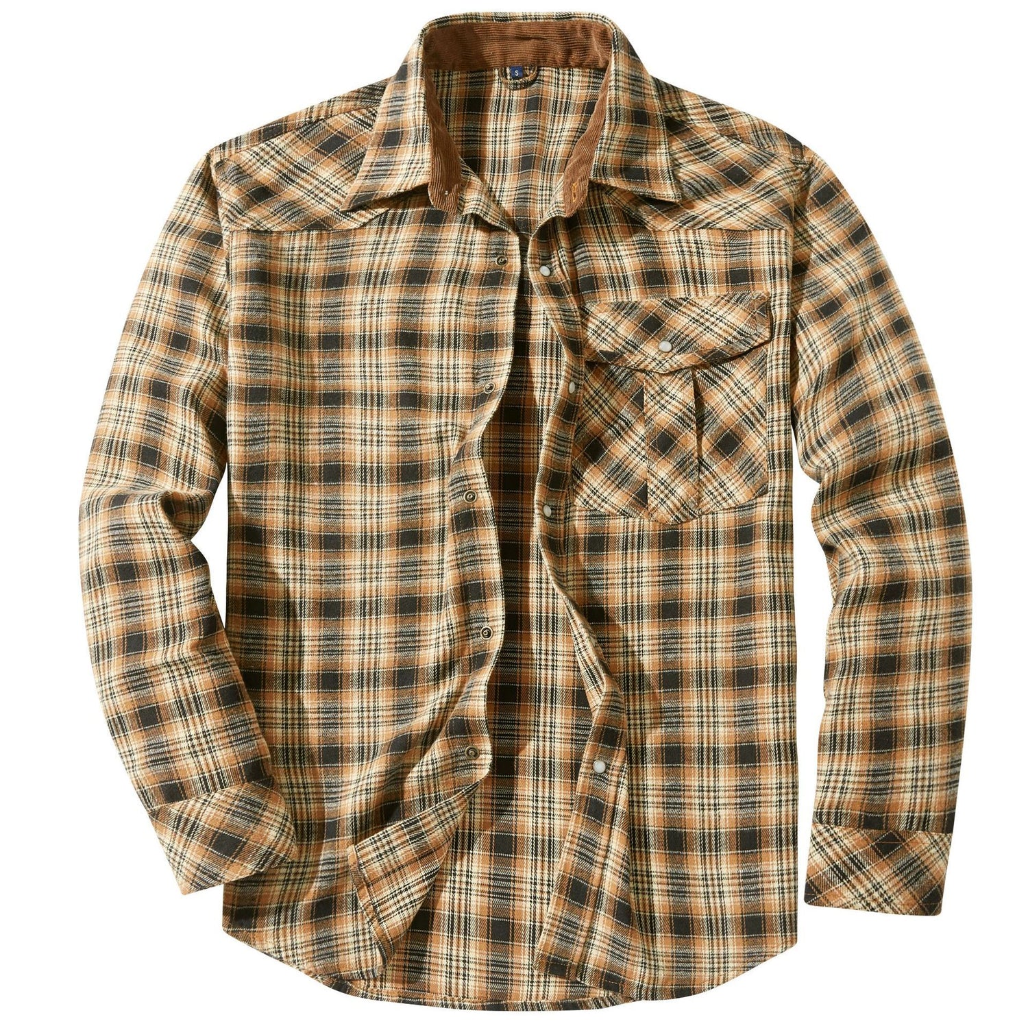 Flannel European And American Retro Pearl Buckle Western Style Long Sleeve Shirt