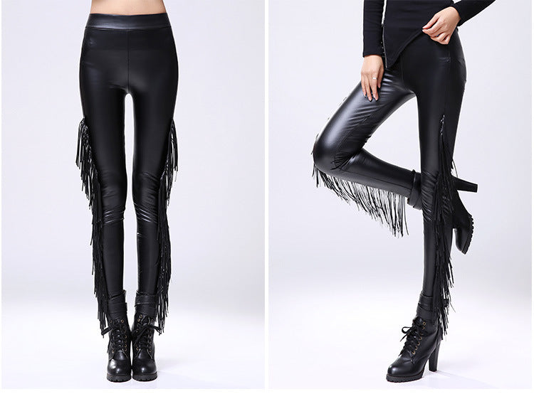 Faux Leather Tassel Leggings - Smith&