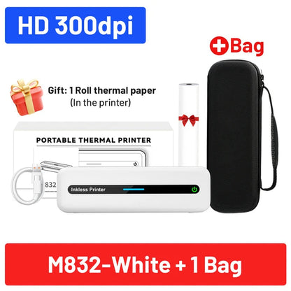 A4 Inkless M832 BT Wireless 300DPI Rechargeable Thermal Printer