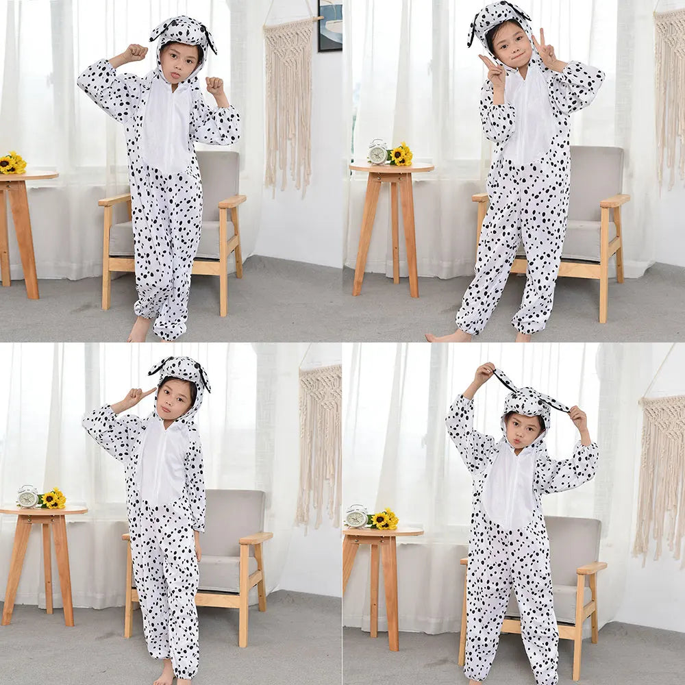 2-3T 3-4T Children Kids Animal Dalmatian Dog Costume Cosplay Jumpsuit Hoodie Children&