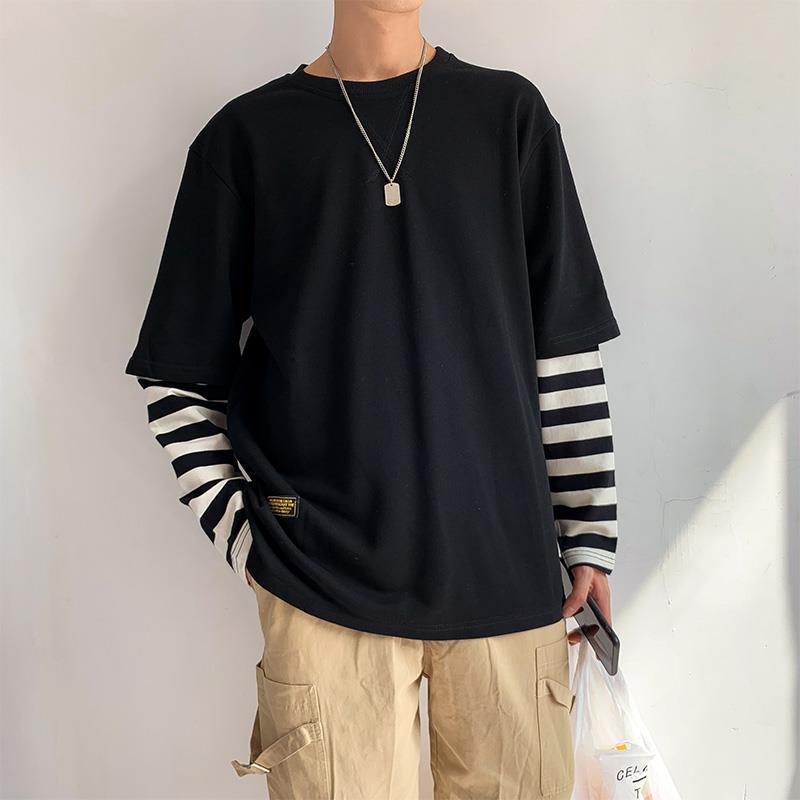 Fake Two Piece Long Sleeve Patch Sweatshirts