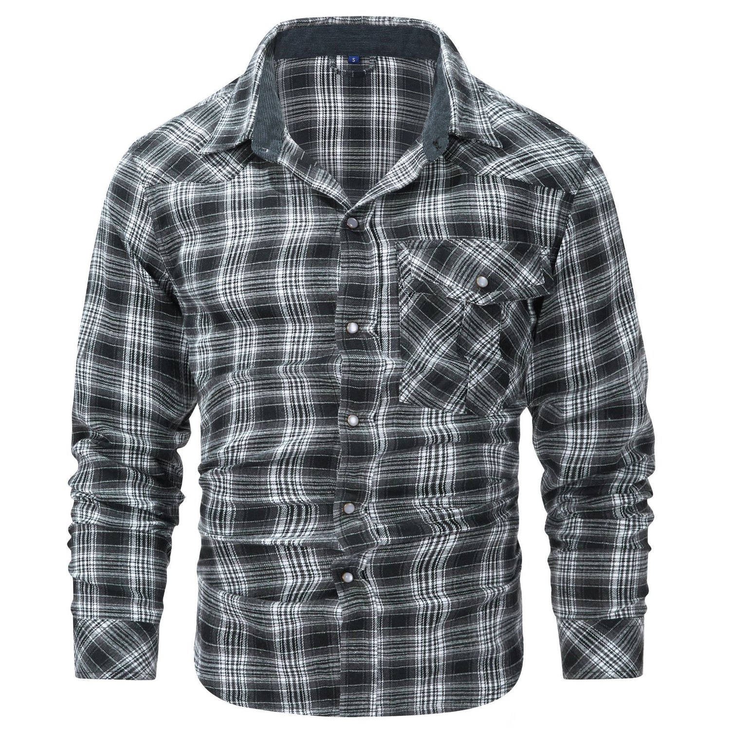 Flannel European And American Retro Pearl Buckle Western Style Long Sleeve Shirt