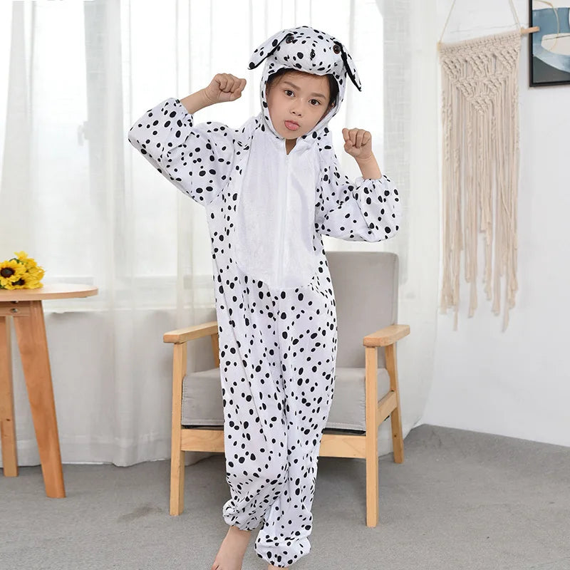 2-3T 3-4T Children Kids Animal Dalmatian Dog Costume Cosplay Jumpsuit Hoodie Children&