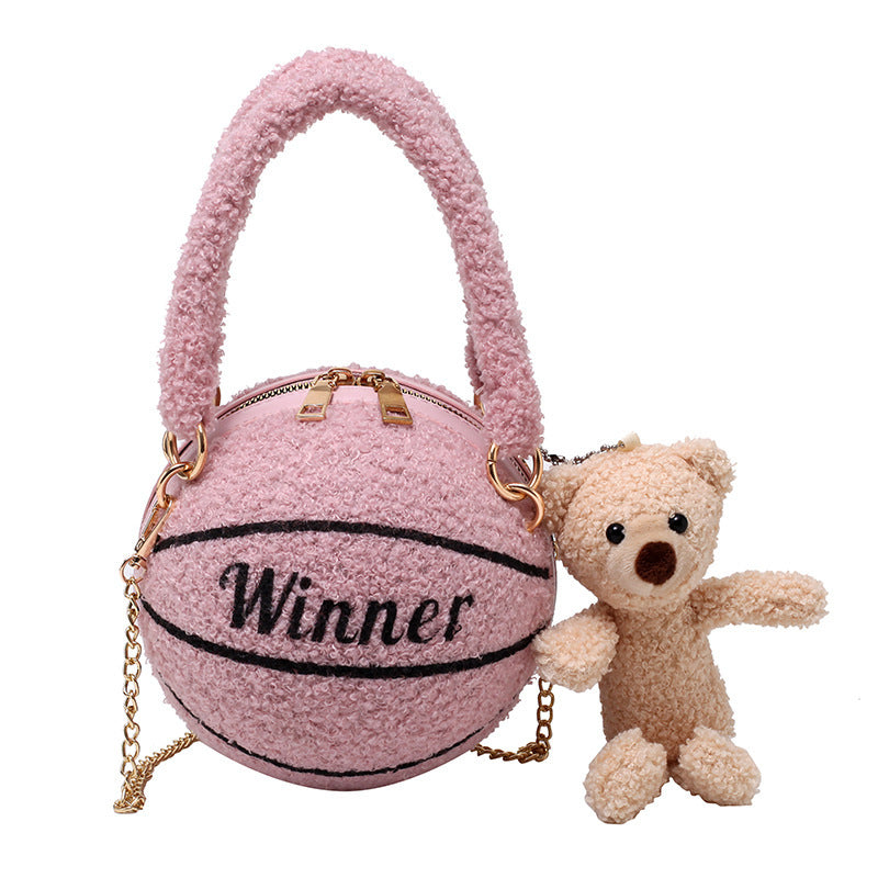 Female Personality Lamb Hair Basketball Bag