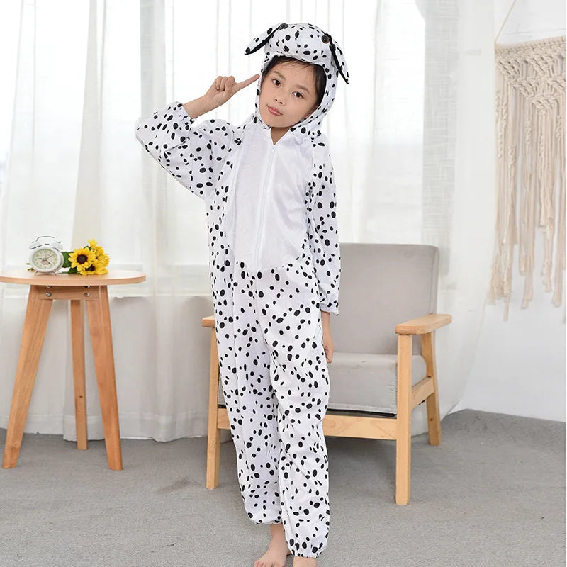 2-3T 3-4T Children Kids Animal Dalmatian Dog Costume Cosplay Jumpsuit Hoodie Children&