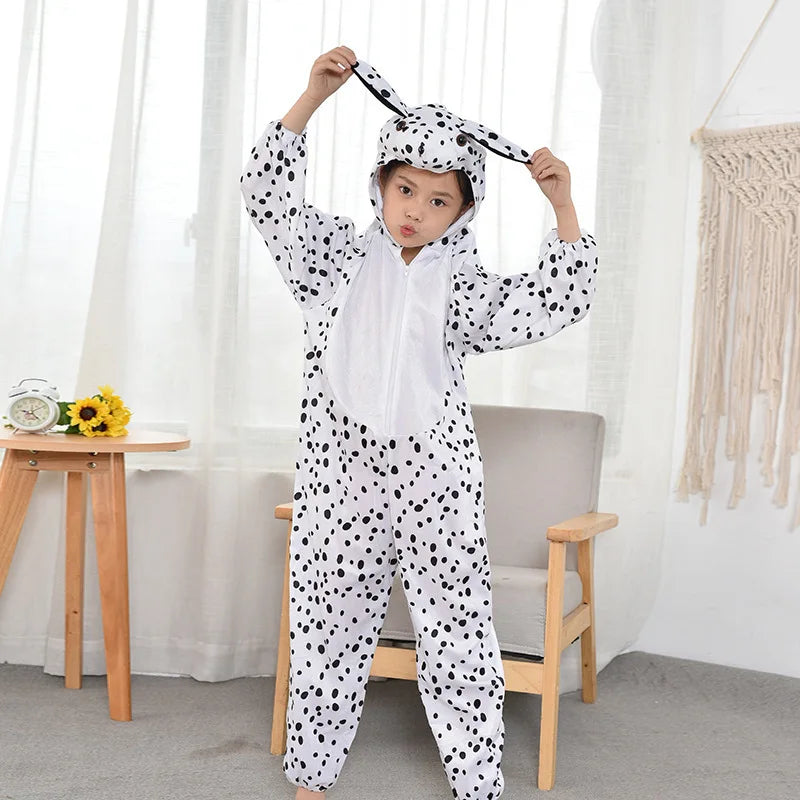 2-3T 3-4T Children Kids Animal Dalmatian Dog Costume Cosplay Jumpsuit Hoodie Children&