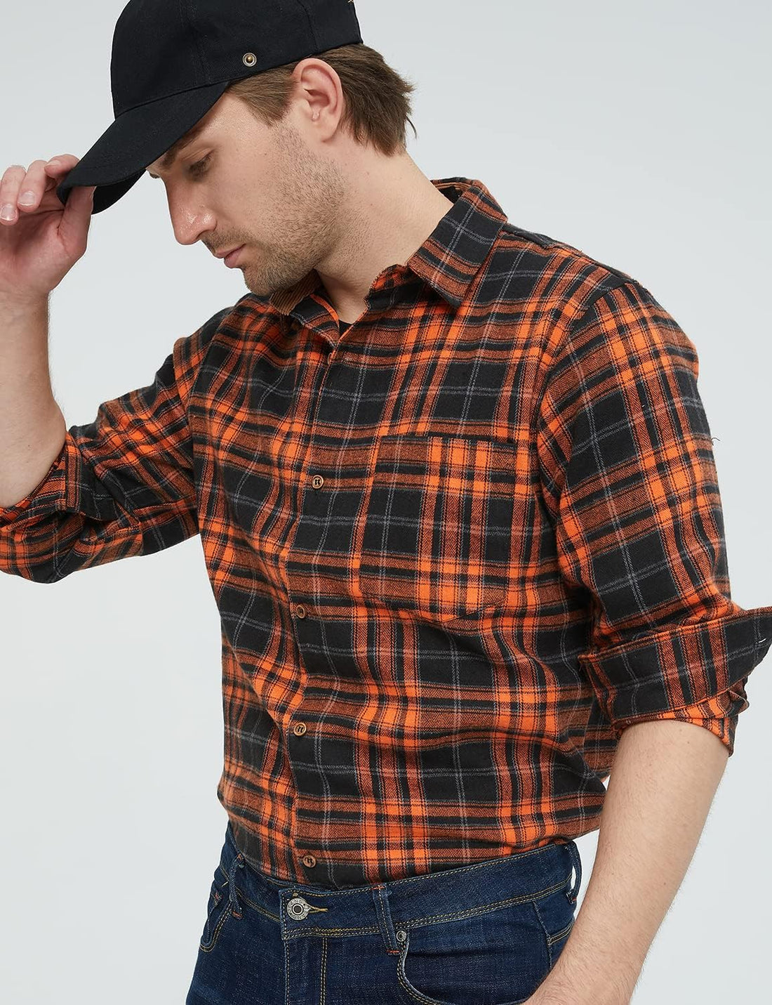 Flannel Shirts for Men, Long Sleeve Button down Shirt Lightweight Plaid Brushed Casual