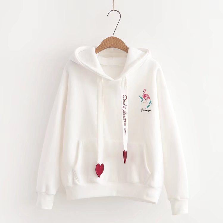 Printed And Velvet Flamingo Love Hooded Sweatshirt