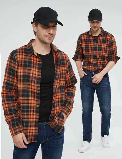 Flannel Shirts for Men, Long Sleeve Button down Shirt Lightweight Plaid Brushed Casual