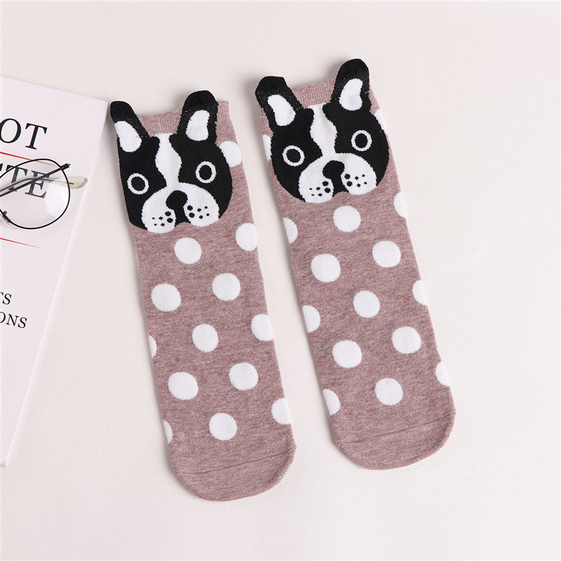 Cute Cartoon Dog Socks With Polka Dot Printing Boat Socks