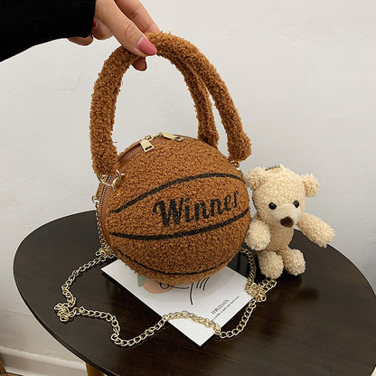 Female Personality Lamb Hair Basketball Bag