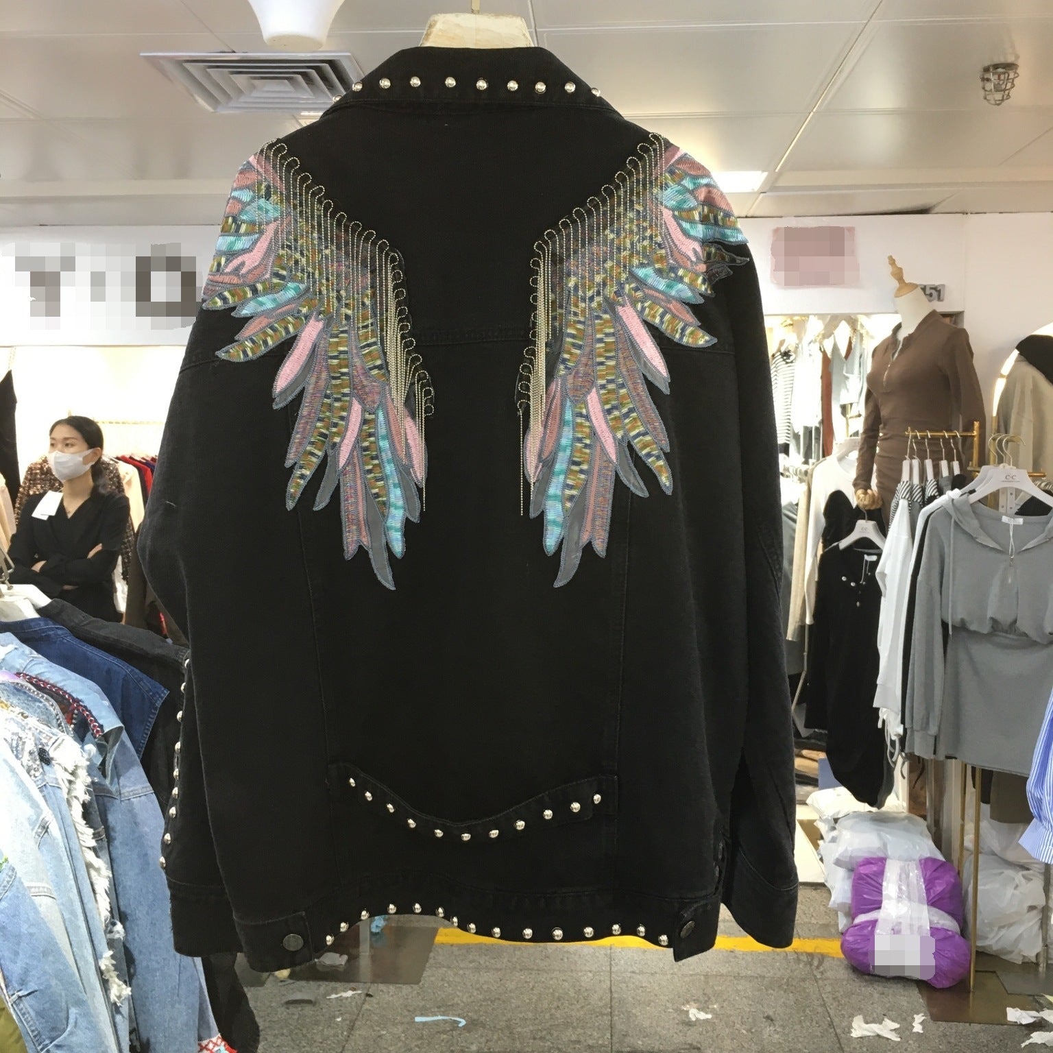 Loose Look Skinny Wing Embroidered Fringe Jean Coat