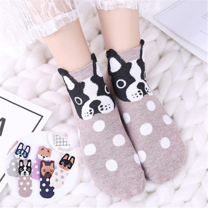 Cute Cartoon Dog Socks With Polka Dot Printing Boat Socks