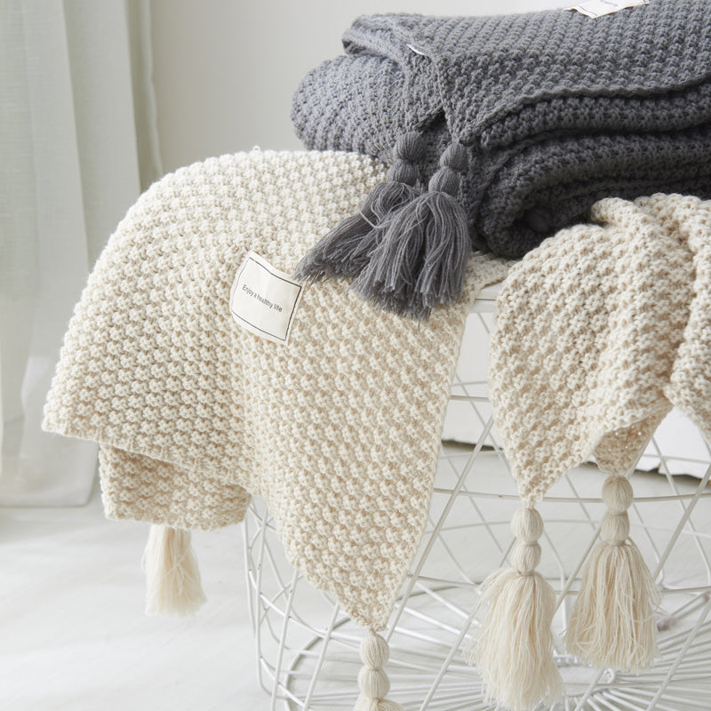 Fringed Knitting Blanket Wool Blanket