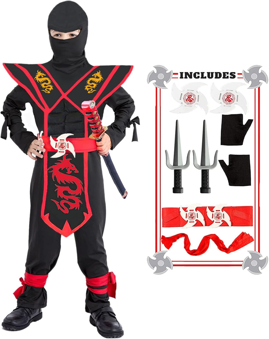 Deluxe Ninja Costume Set for Kids Muscle Ninja Costume Halloween Ninja Costumes for Boys