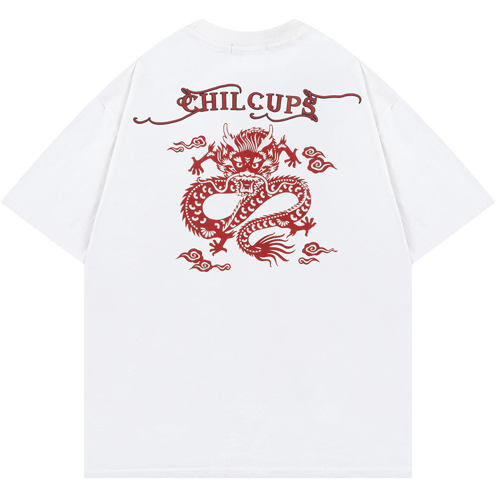 Zodiac Dragon Printed Short Sleeve Men Clothing - Smith&