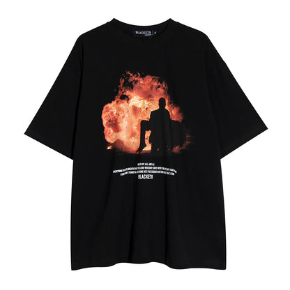 Shadow Flame Print Short Sleeve Men Clothing - Smith&