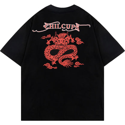 Zodiac Dragon Printed Short Sleeve Men Clothing - Smith&