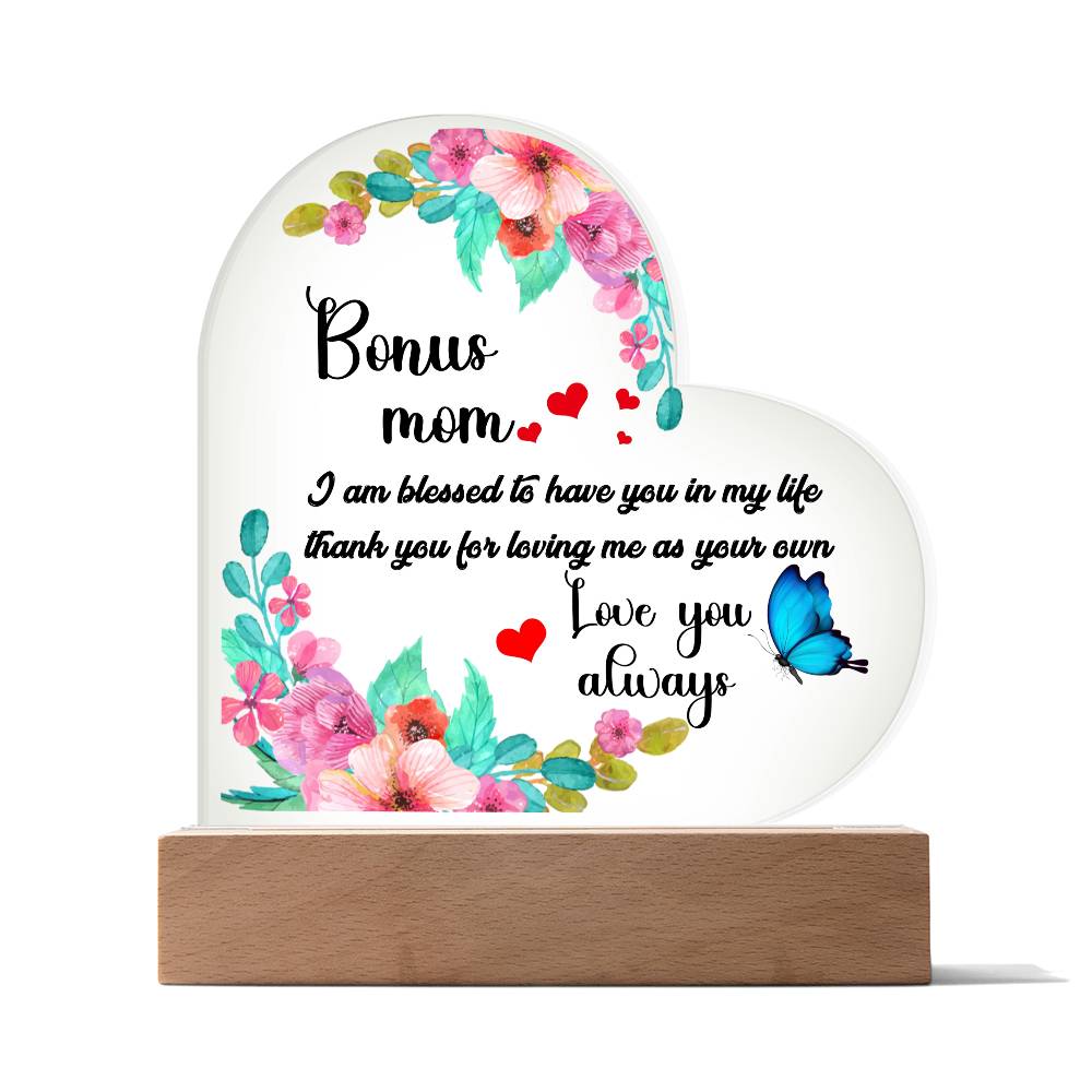 To My Bonus Mom | Printed Heart Acrylic Plaque - Smith&