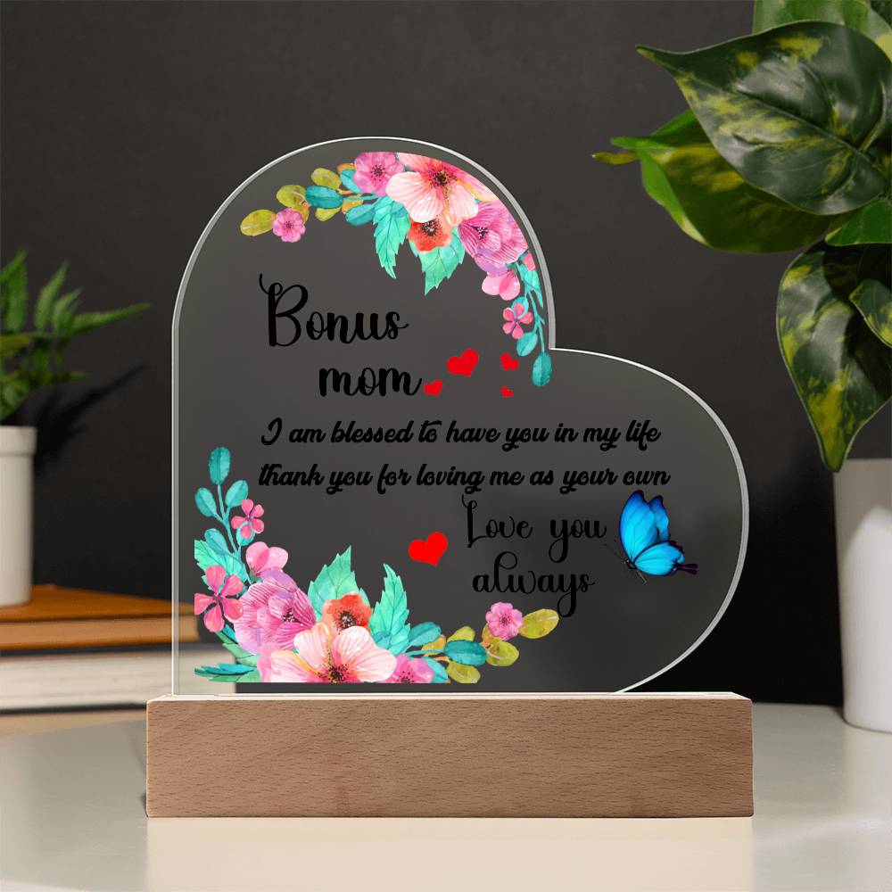 To My Bonus Mom | Printed Heart Acrylic Plaque - Smith&