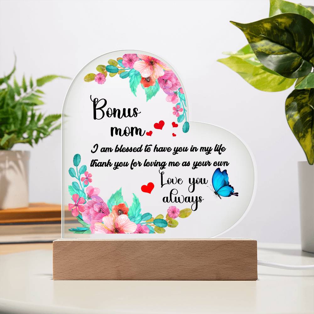 To My Bonus Mom | Printed Heart Acrylic Plaque - Smith&