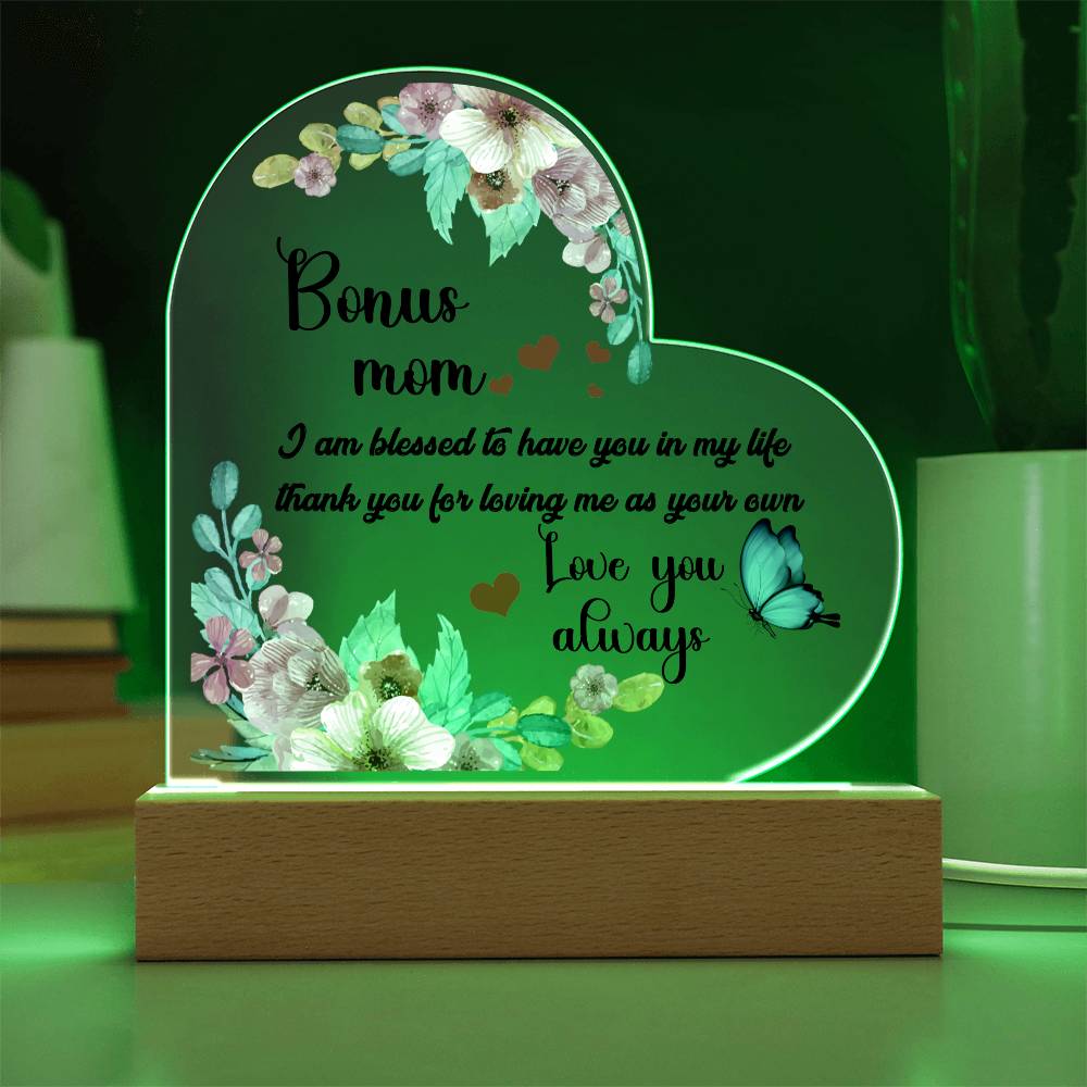 To My Bonus Mom | Printed Heart Acrylic Plaque - Smith&