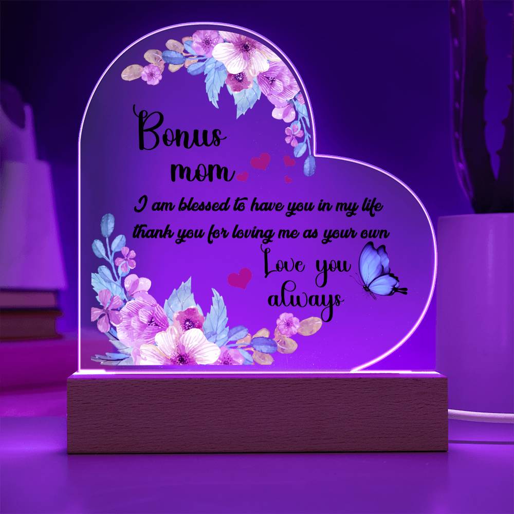 To My Bonus Mom | Printed Heart Acrylic Plaque - Smith&