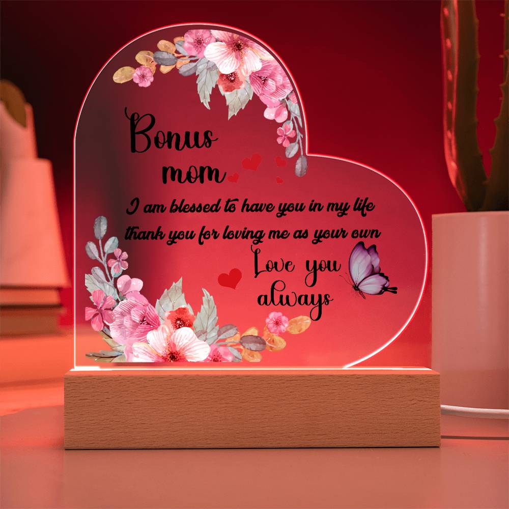 To My Bonus Mom | Printed Heart Acrylic Plaque - Smith&